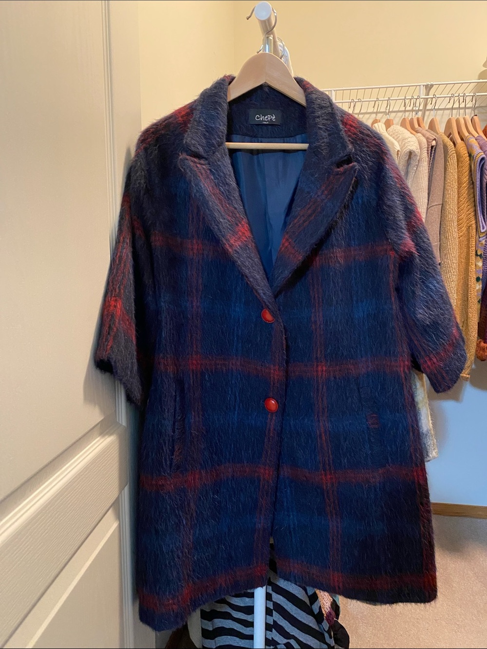 ChePè Italy Plaid Wool Alpaca Blend Oversized Shaggy Coat M